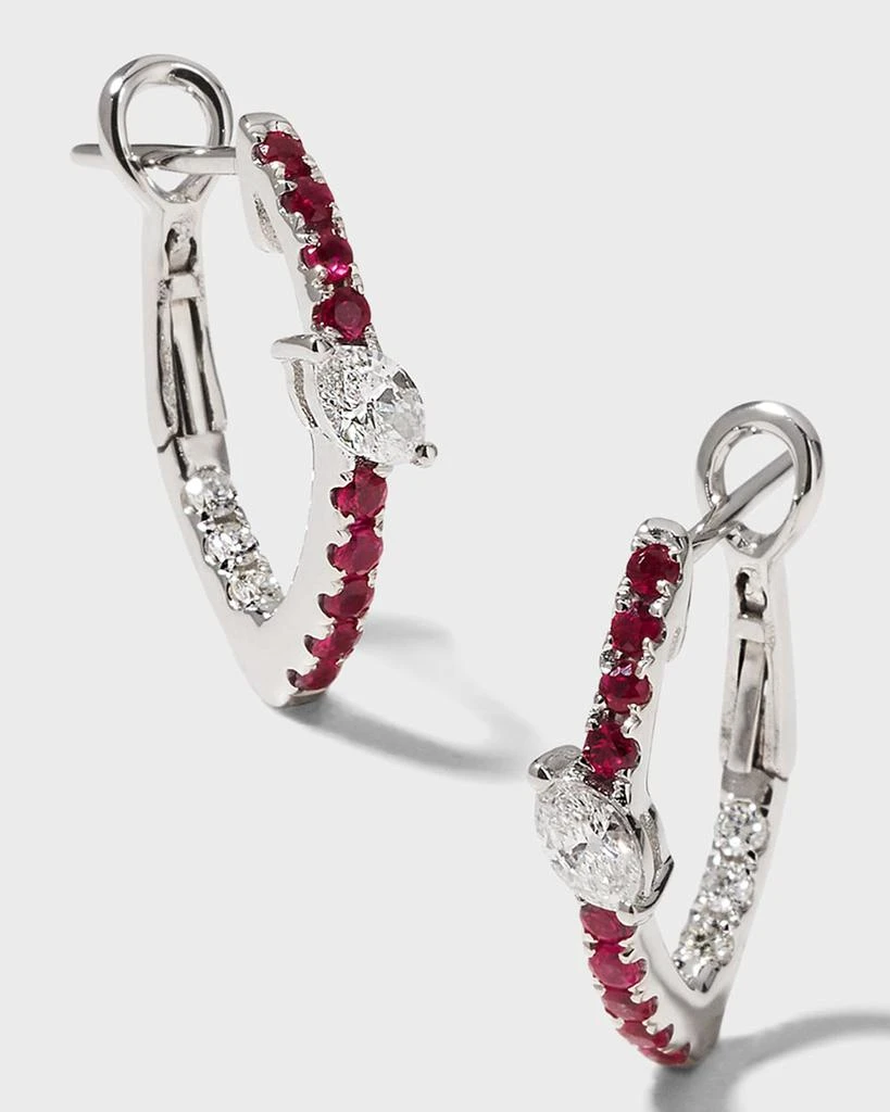 Frederic Sage White Gold Small Slanted Marquise Center Ruby Hoop Earrings 3