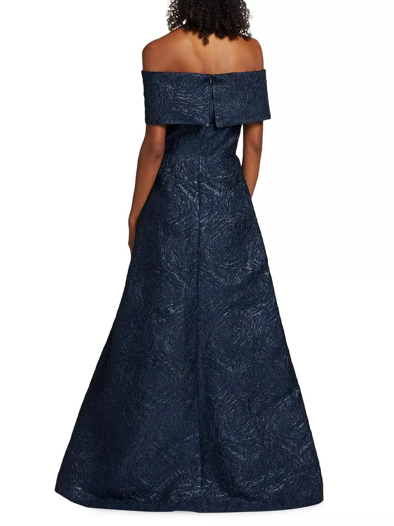 Teri Jon Metallic Textured Floral Off-the-Shoulder Gown 5