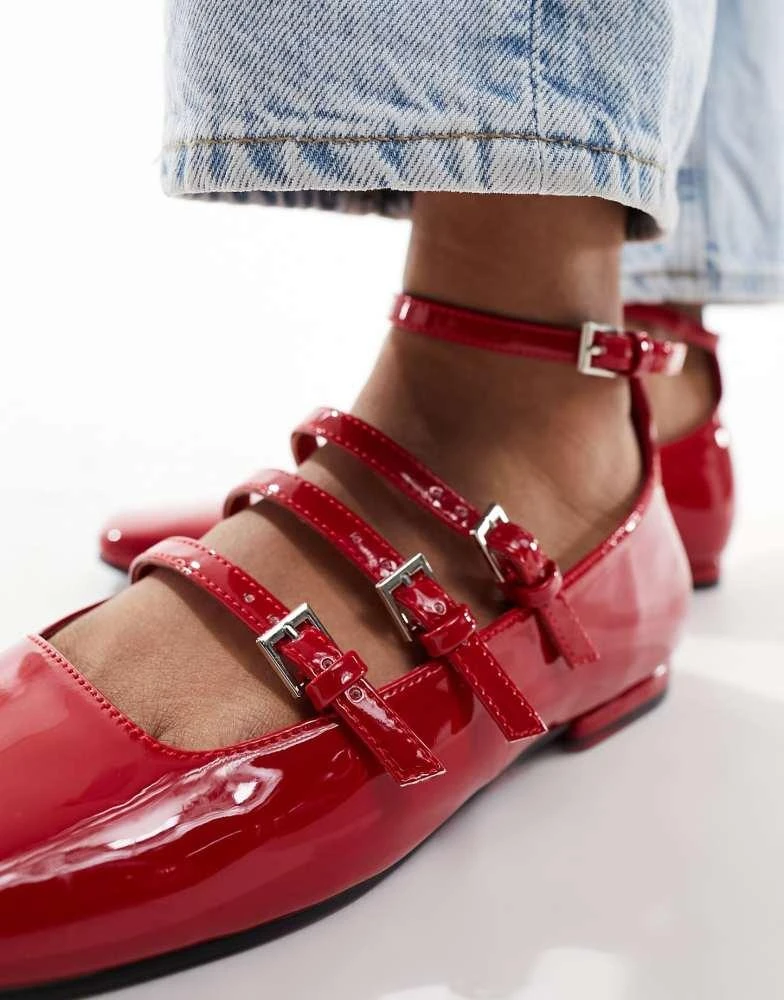 Public Desire Public Desire Sherry strappy mary jane ballet flats in cherry red patent 4