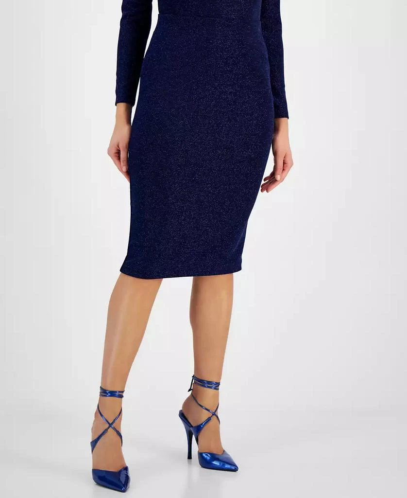 Bar III Women's Pull-On Metallic Knit Pencil Skirt, Created for Macy's 1