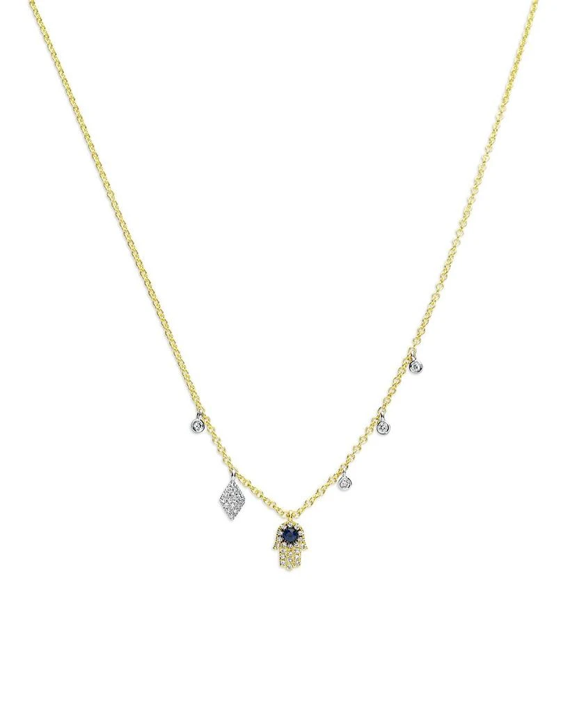 Meira T 14K White & Yellow Gold Blue Sapphire & Diamond Dangle Hamsa Hand Pendant Necklace, 18-20" 1