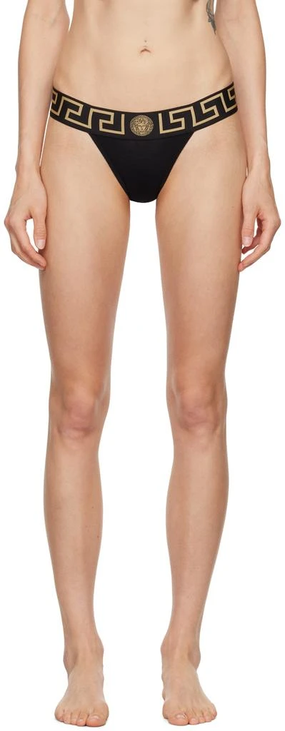 Versace Black Greca Border Thong 1