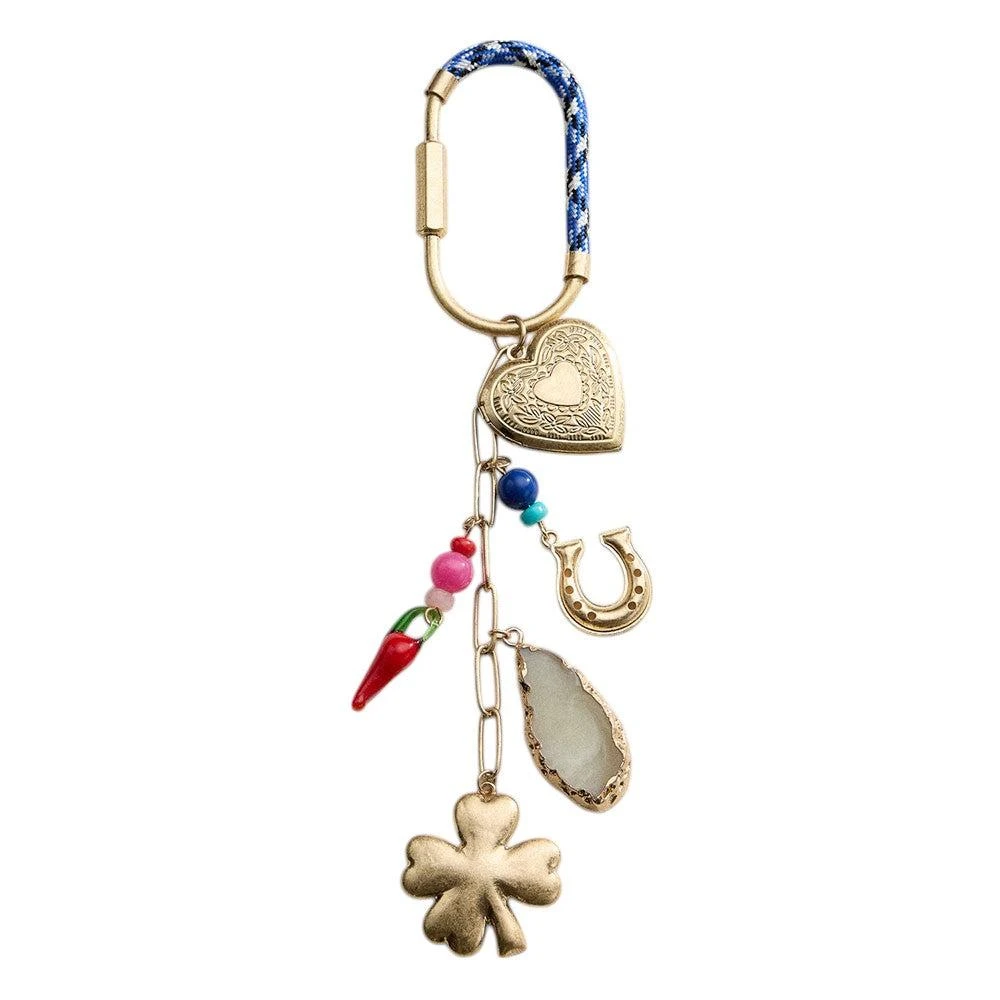 FASHNZFAB Clover Heart Chili Pepper Horseshoe Charm Embellished Drop Keychain / Bag Charm 2