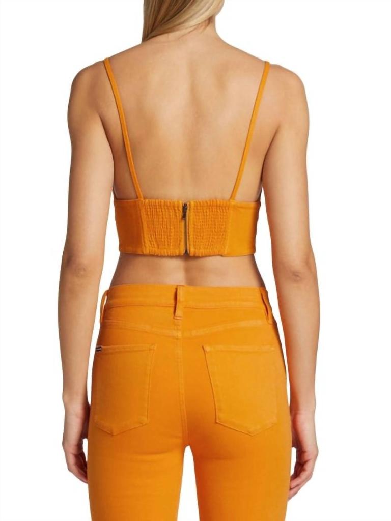 Alice + Olivia Carli Denim Crop Bra Top In Tangerine