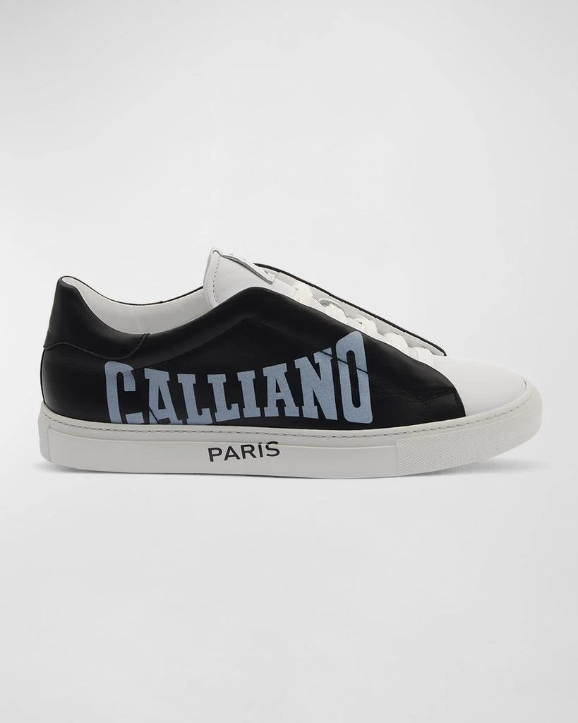 John Galliano Paris Men's Typographic Logo Hidden-Lace Low-Top Sneakers, White/Black 1