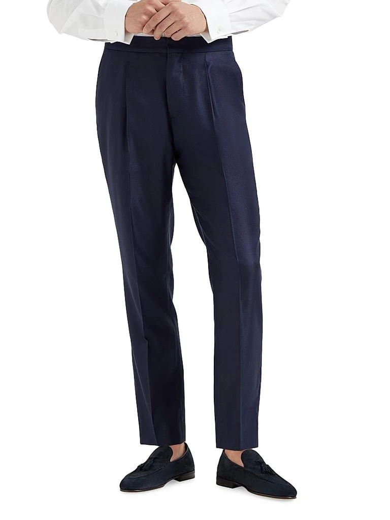 Brunello Cucinelli Silk Diagonal Tuxedo Trousers with Pleat 2