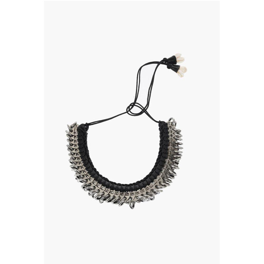 DSQUARED2 Dsquared² Metal AFRICAN HYENA Plastron Necklace with Leather Women's Trim