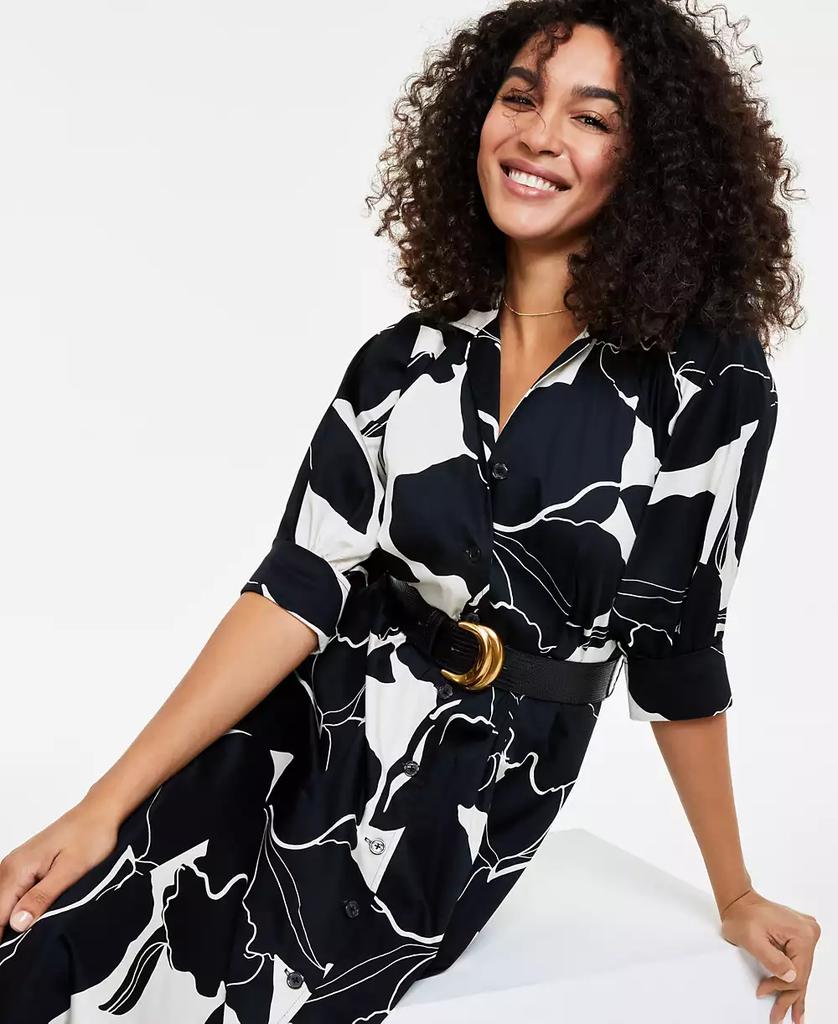 ◆Donna Karan プリントフェイクレザーベルトミディシャツドレス Donna Karan Women's Printed Faux-Leather Belt Midi