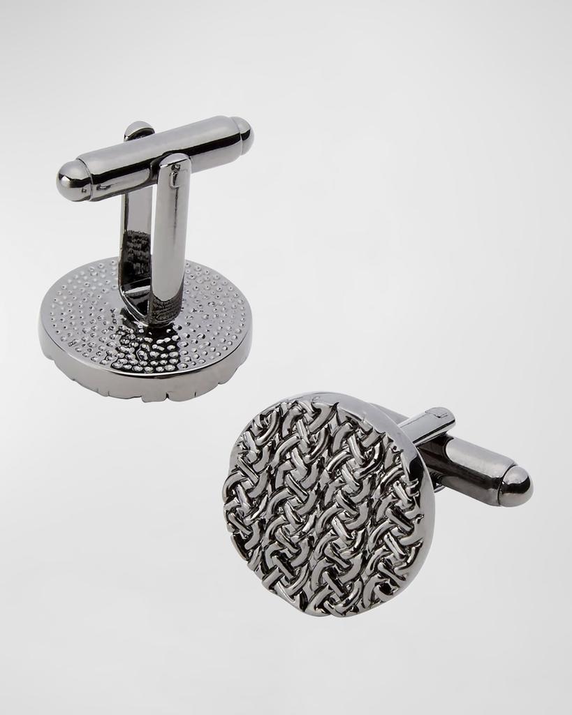 LINK UP Men's Round Shiny Gunmetal Chain Link Cufflinks