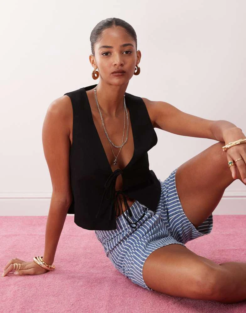 Monki Monki linen waistcoat in black exclusive to ASOS 1