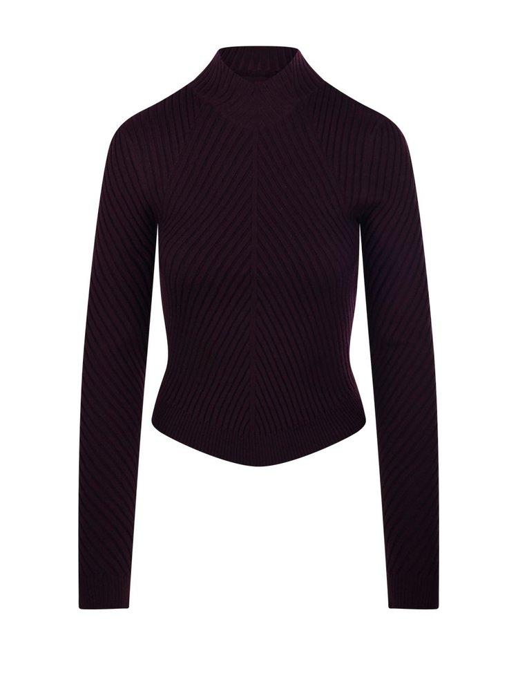 Victoria Beckham Victoria Beckham Ribbed Long Sleeve Knit Polo Top