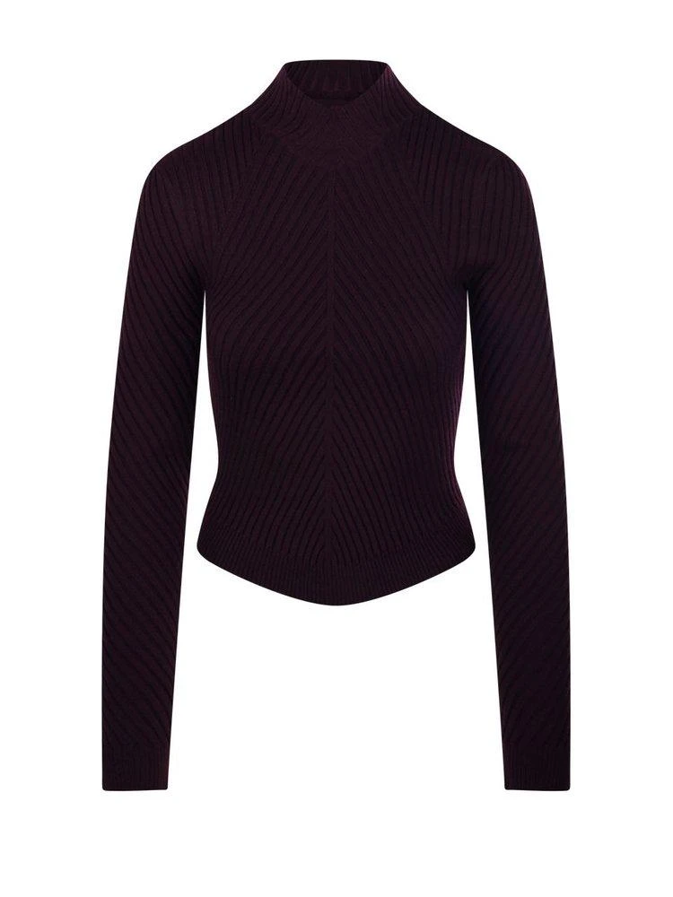 Victoria Beckham Victoria Beckham Ribbed Long Sleeve Knit Polo Top 1