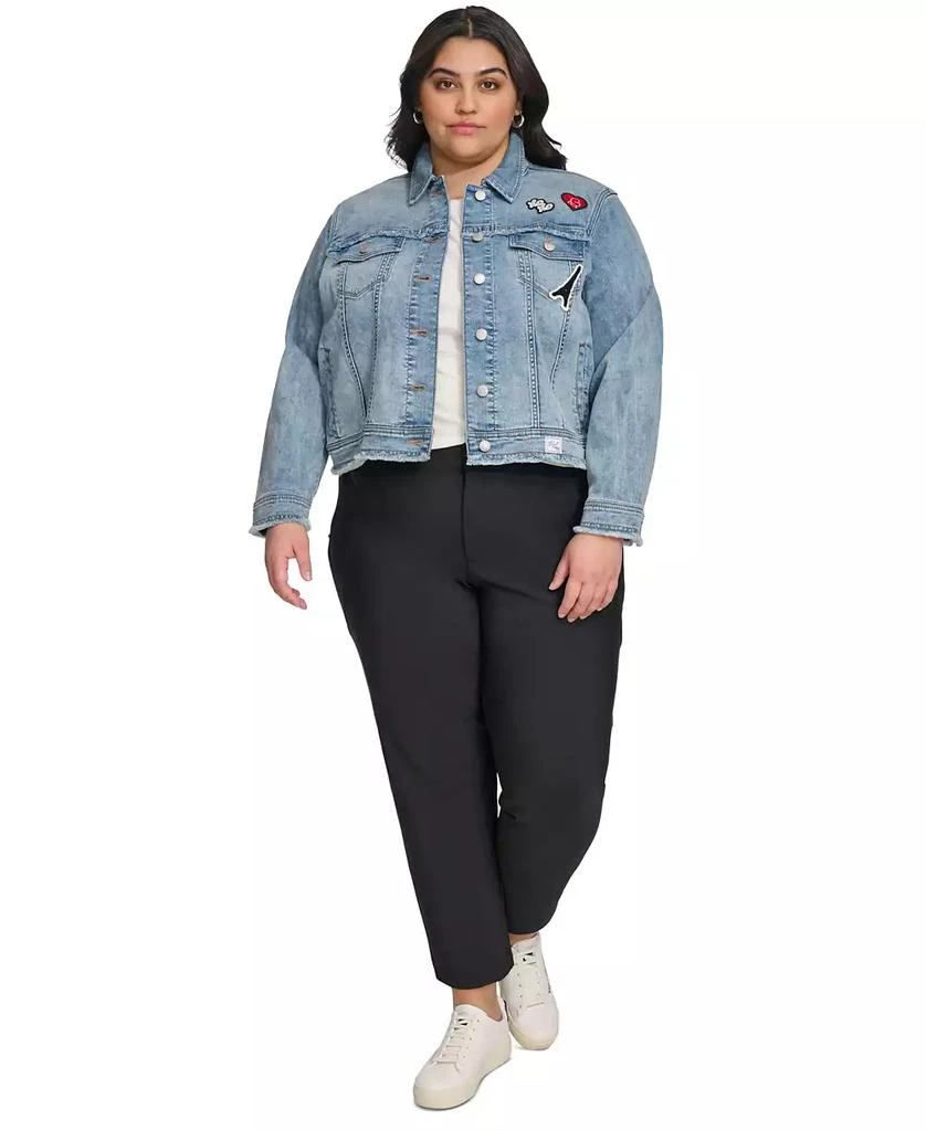 Karl Lagerfeld Paris Plus Size Patch-Trim Denim Jacket, First@Macy’s 3