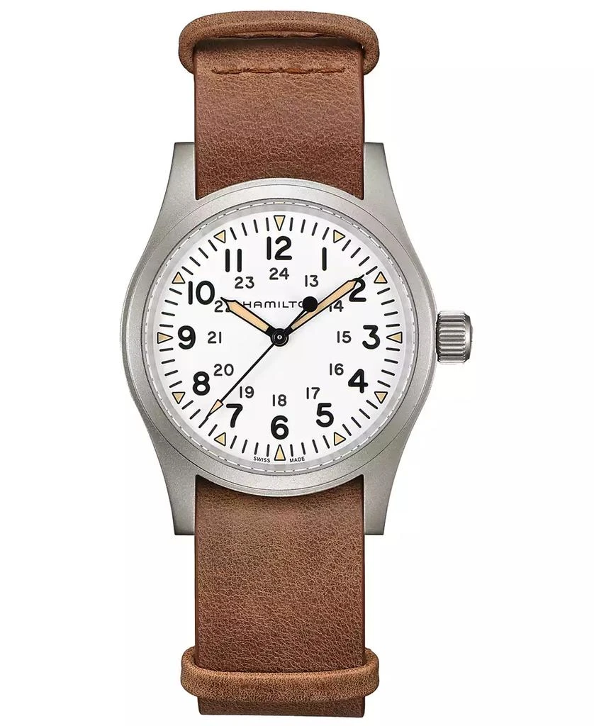Hamilton Men
s Swiss Mechanical Khaki Field Brown Leather Strap Watch 38mm 1