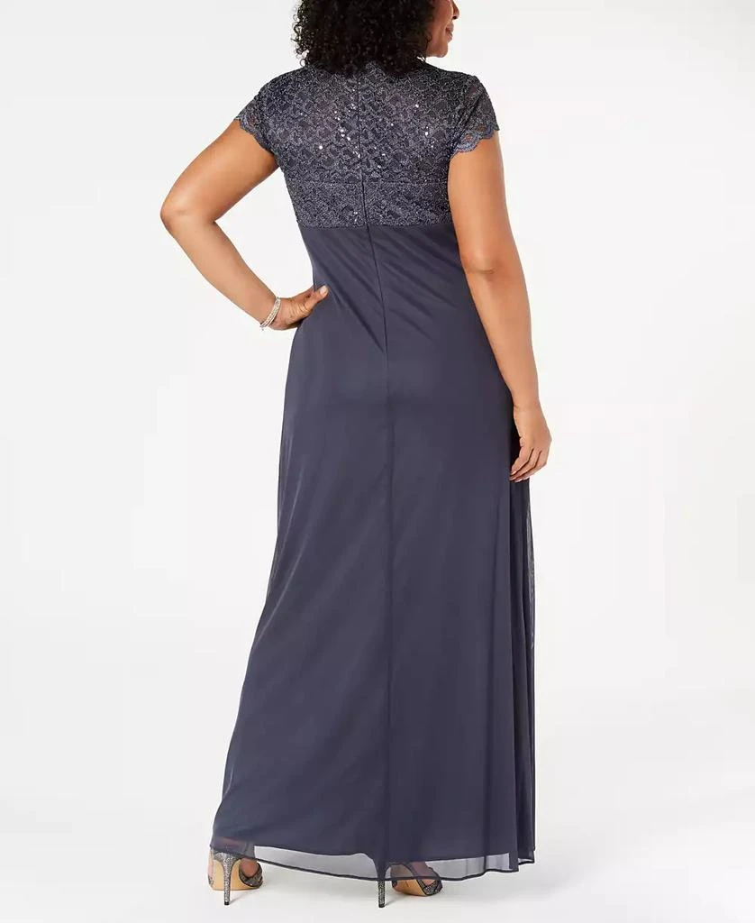 Betsy & Adam Plus Size Sequined-Lace Ruched Gown 3