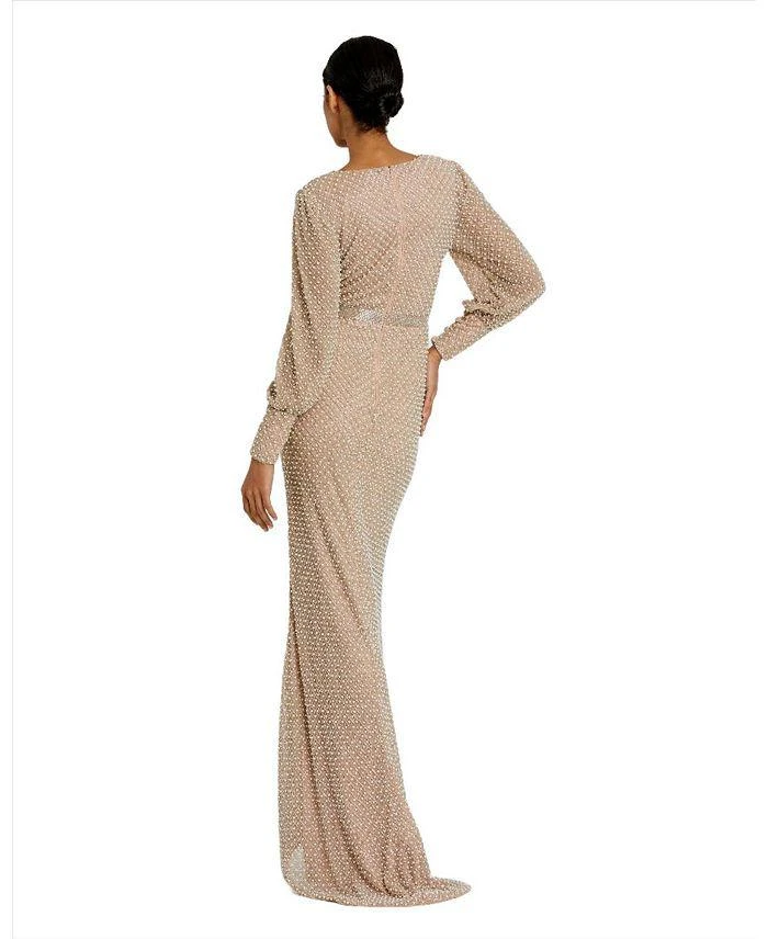 Mac Duggal Wrap Over Bishop Sleeve Pearl Beaded Gown 3