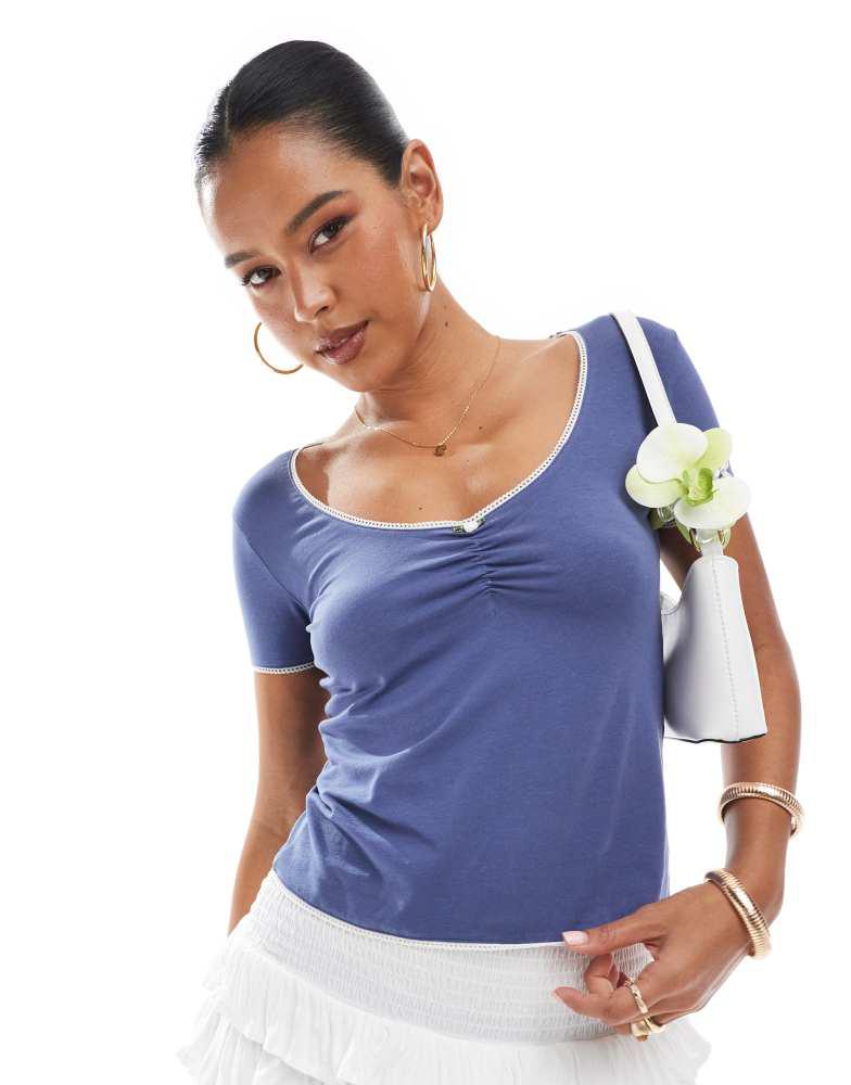 Daisy Street Daisy Street double layer v neck top in navy
