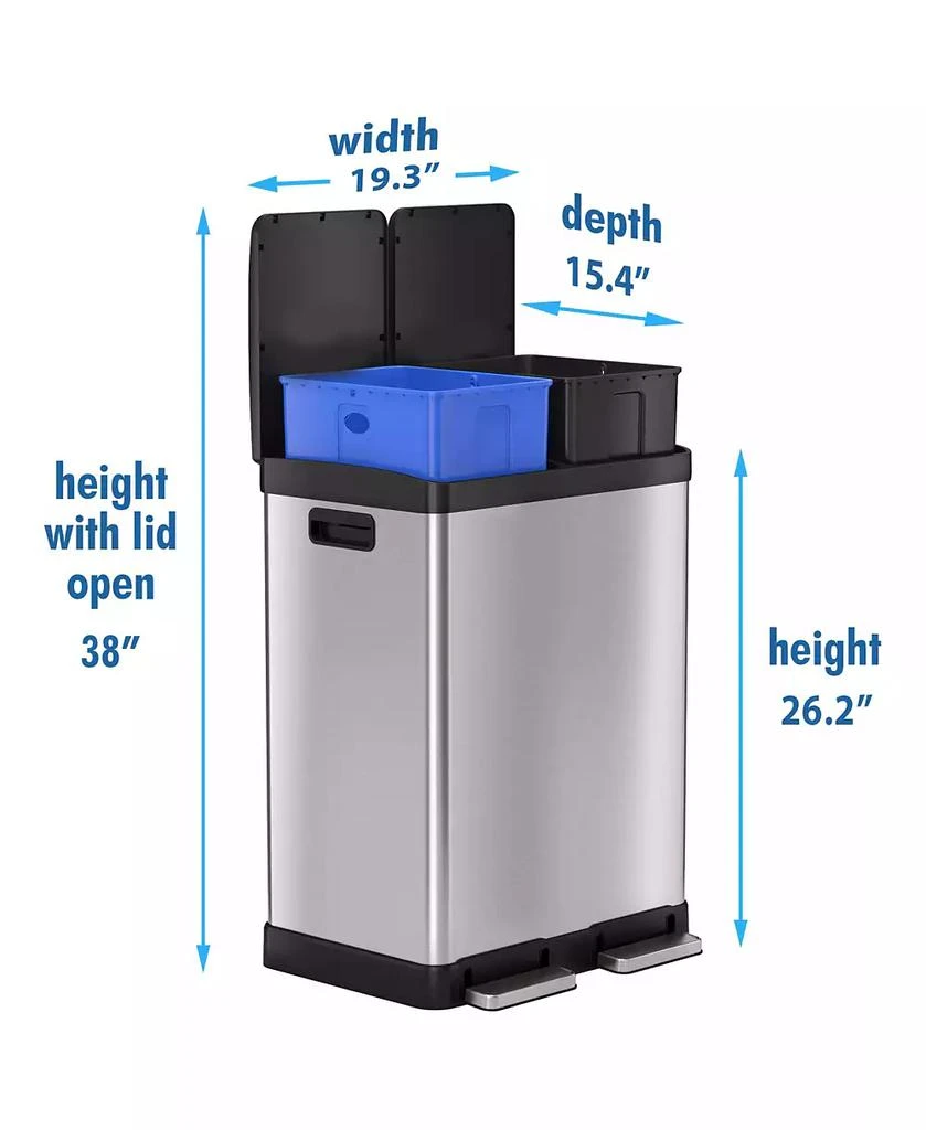 iTouchless halo 61 Liter / 16 Gallon SoftStep Stainless Steel Combo Step Pedal Kitchen Trash Can and Recycle Bin with Dual AbsorbX Odor Filters 7