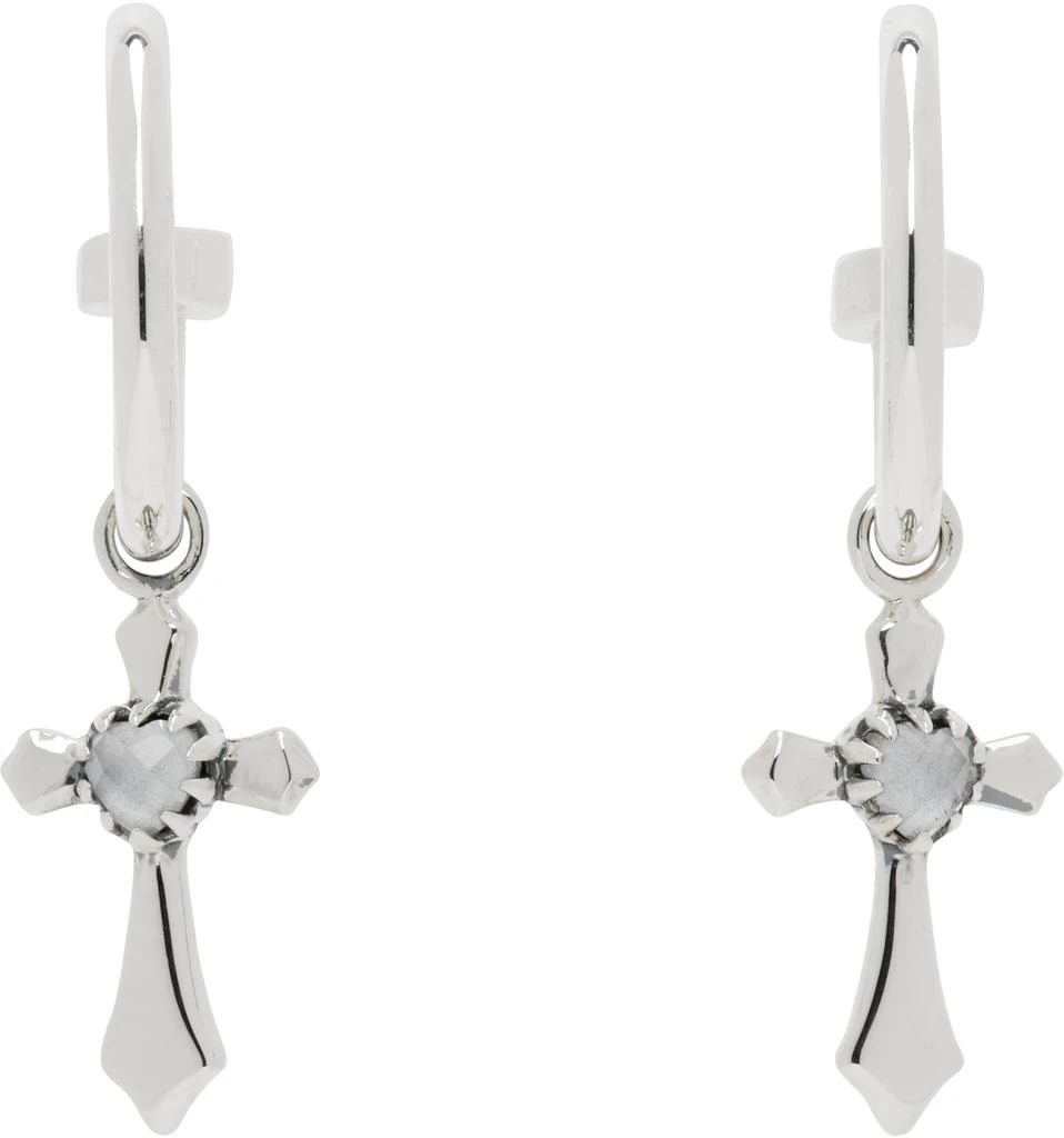 Stolen Girlfriends Club SSENSE Exclusive Silver Gothic Side Cross Anchor Earrings 1