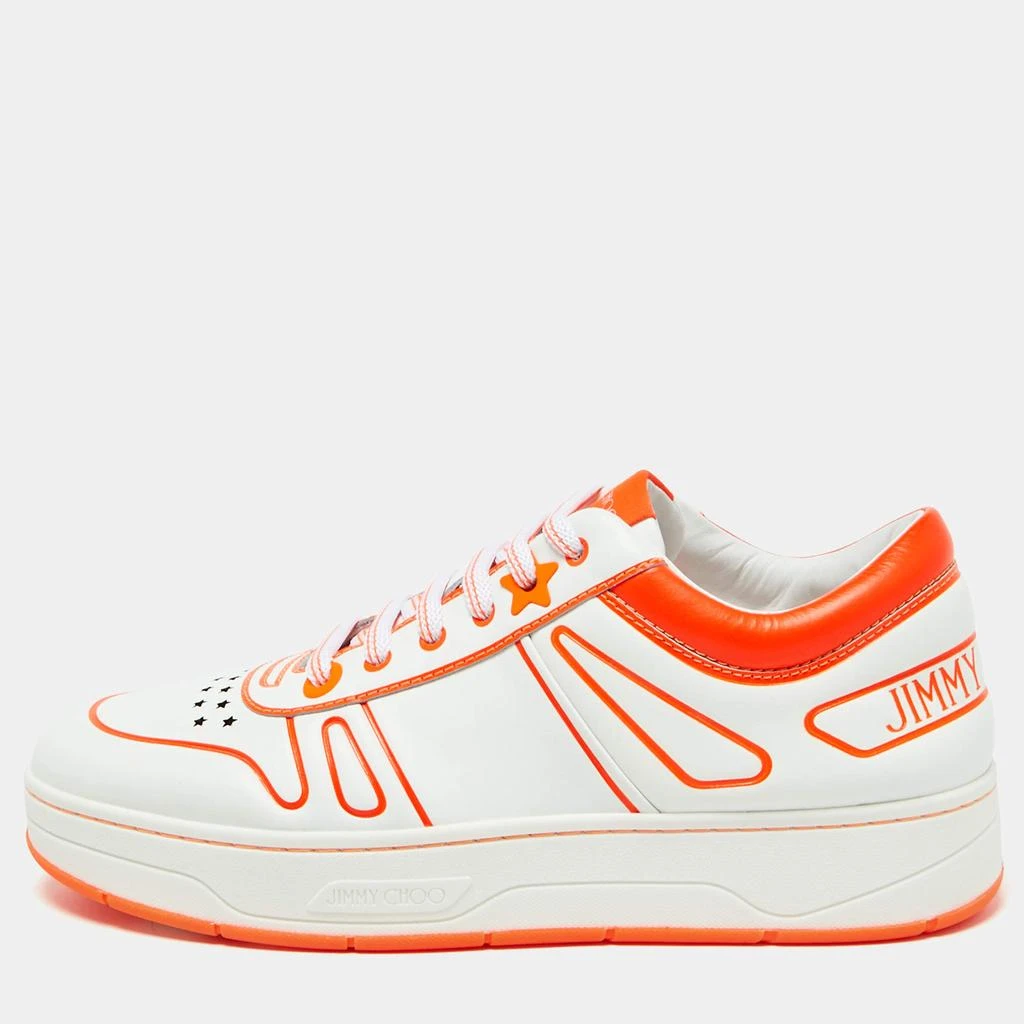 Jimmy Choo Jimmy Choo White/Neon Orange Leather Hawaii/F Sneakers Size 38 1
