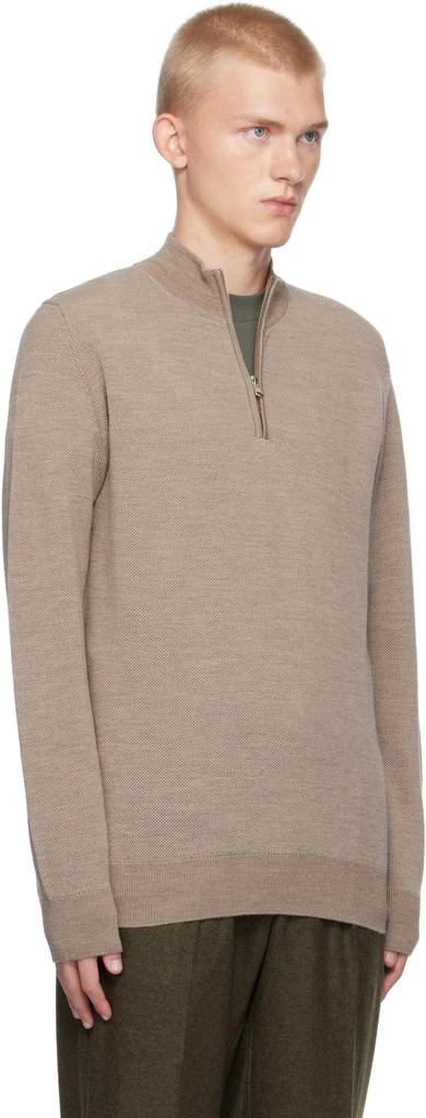 Sunspel Beige Merino Honeycomb Zip Neck Sweater 2