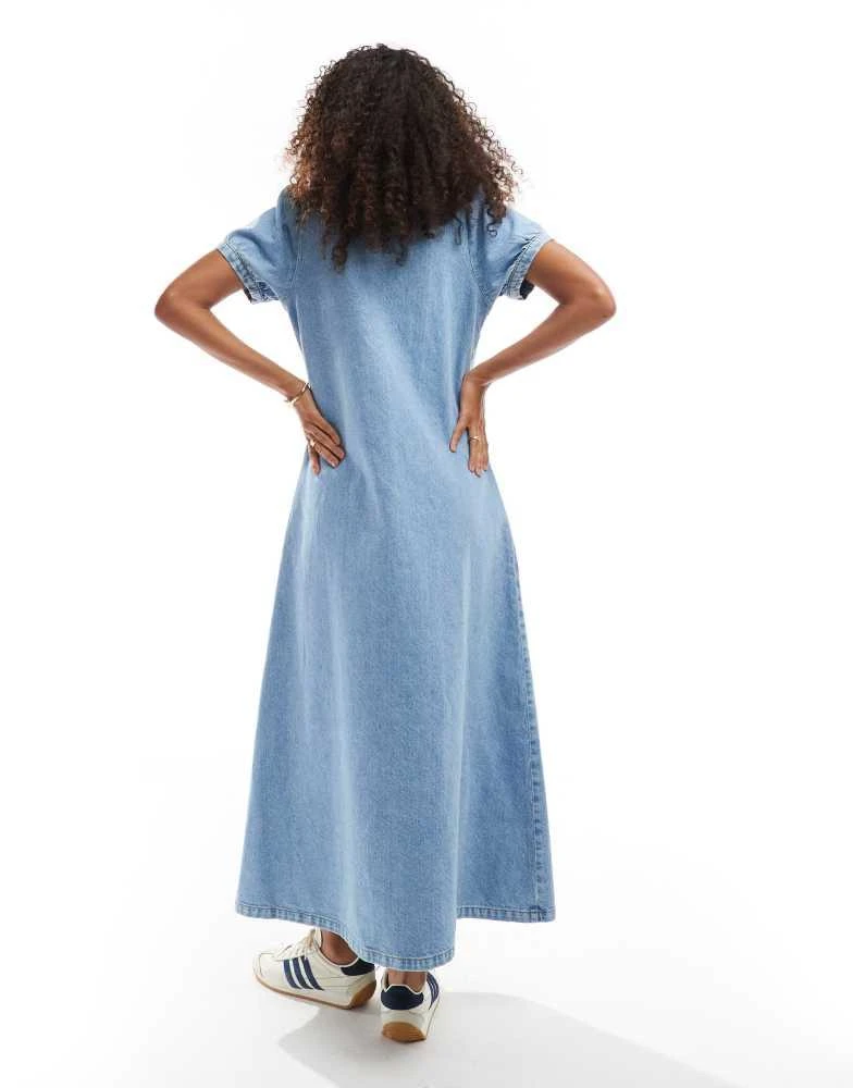 ASOS ASOSD DESIGN denim puff sleeve midi dress in mid blue 4