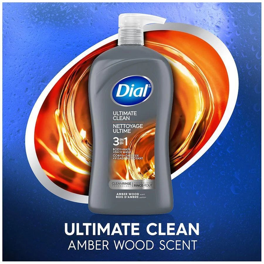 Dial Men Body + Hair + Face Wash, Ultimate Clean Amber Wood 3