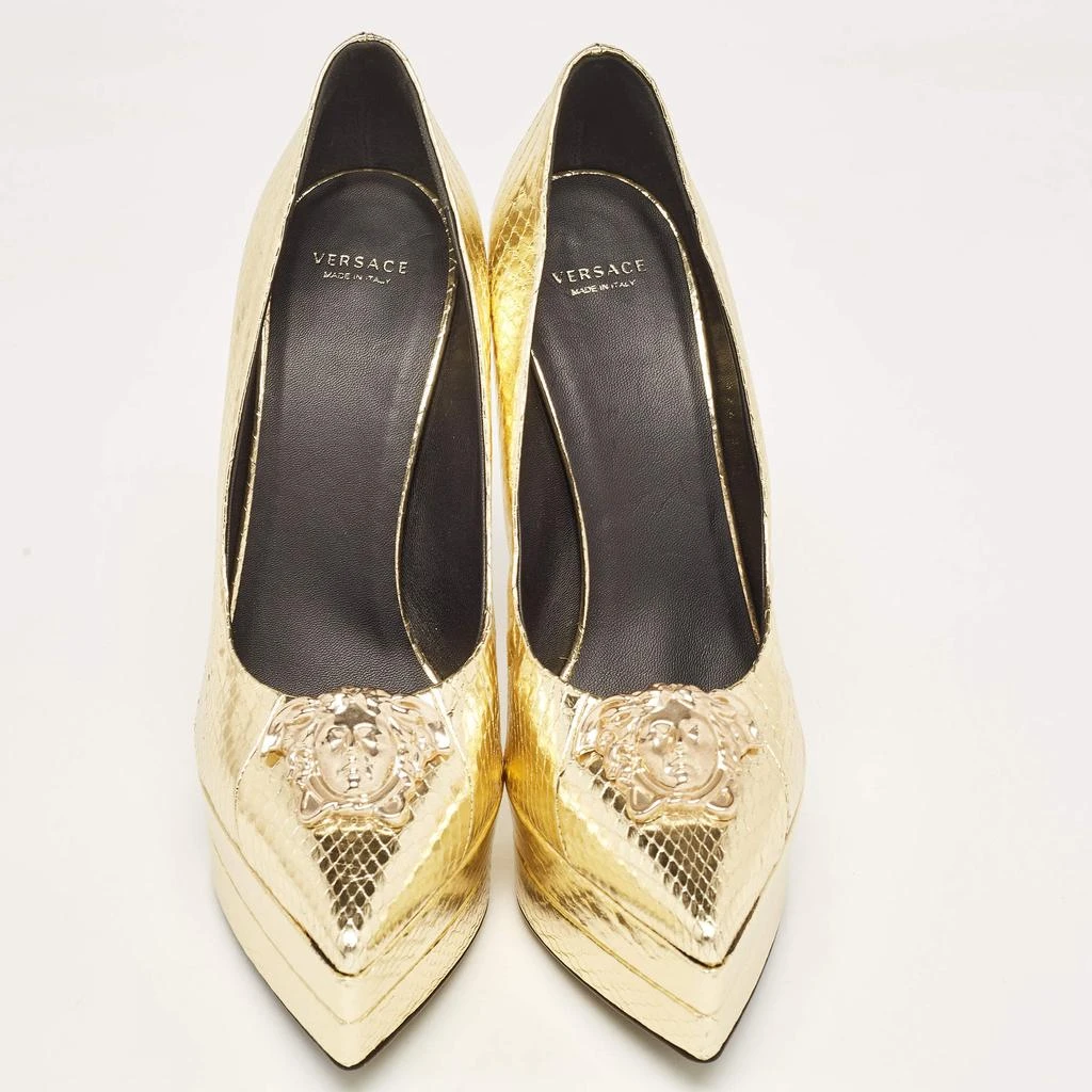 Versace Versace Gold Embossed Python Medusa Double Platform Pumps Size 39.5 3