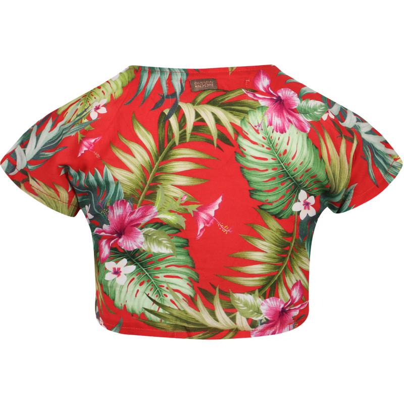 BANANA MOON Tropical print front knot cropped shirt in red