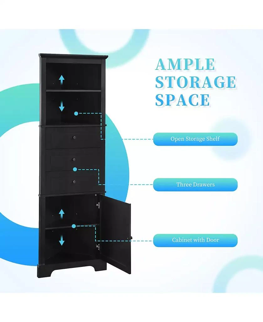 Slickblue Triangle Tall Cabinet with 3 Drawers and Adjustable Shelves for Bathroom and Kitchen 4