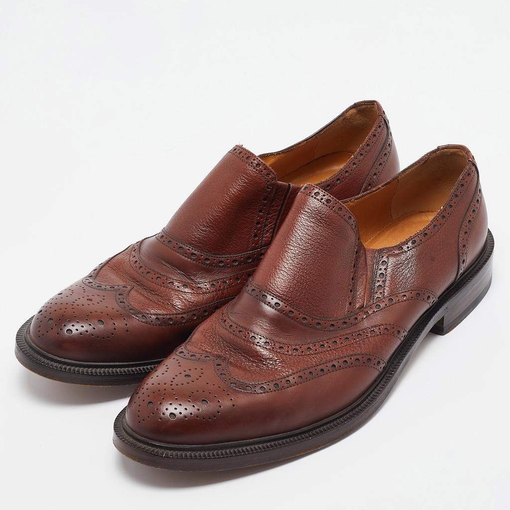 Gucci Gucci Brown Brogue Leather Slip On Oxford Size 45.5
