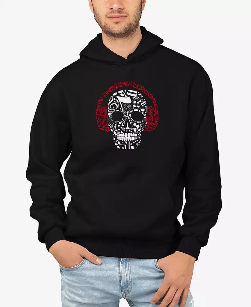 LA Pop Art Men's Music Notes Skull Word Art Hooded Sweatshirt