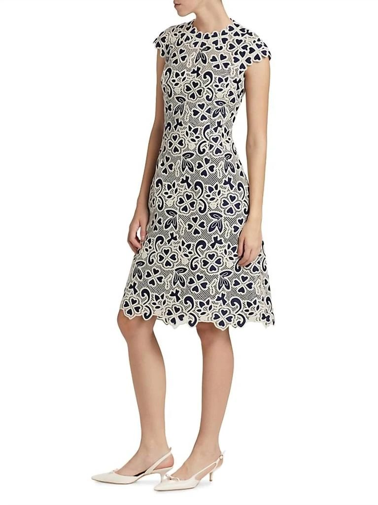 Teri Jon Lace Cocktail Dress In Ivory Navy 2