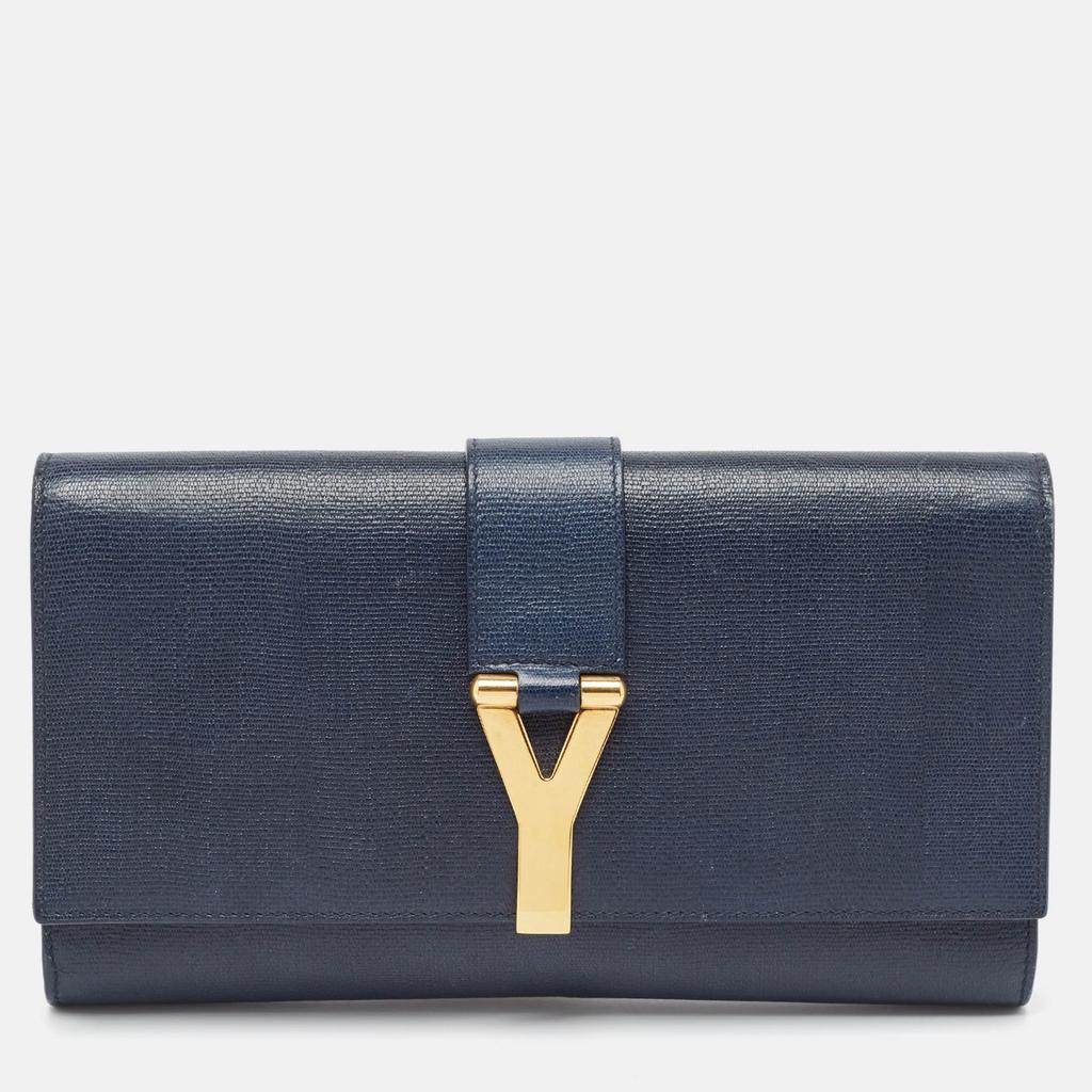 Saint Laurent Yves Saint Laurent Navy Blue Leather Y-Ligne Clutch