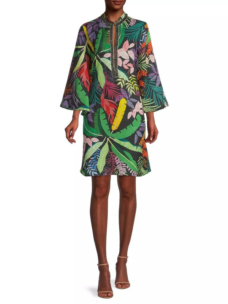 120% Lino Embellished Jungle-Print Linen Dress 2
