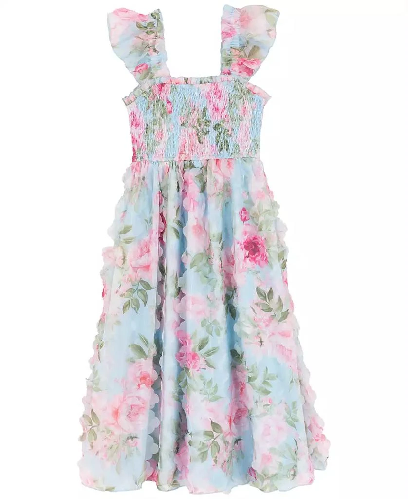 Rare Editions Girls
 7-16 3D Printed Smock Square Neck Dress