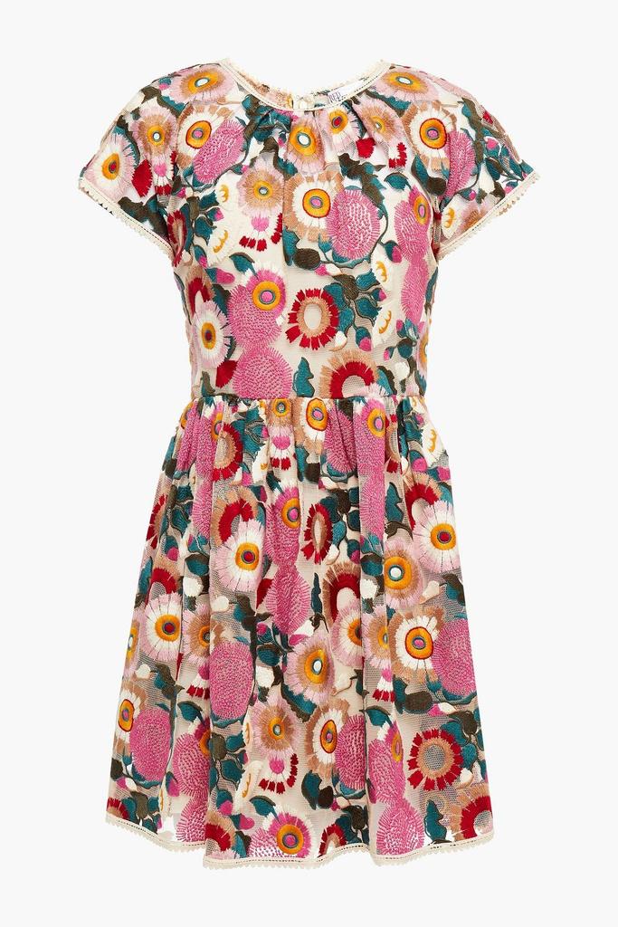 RED Valentino Gathered embroidered tulle mini dress