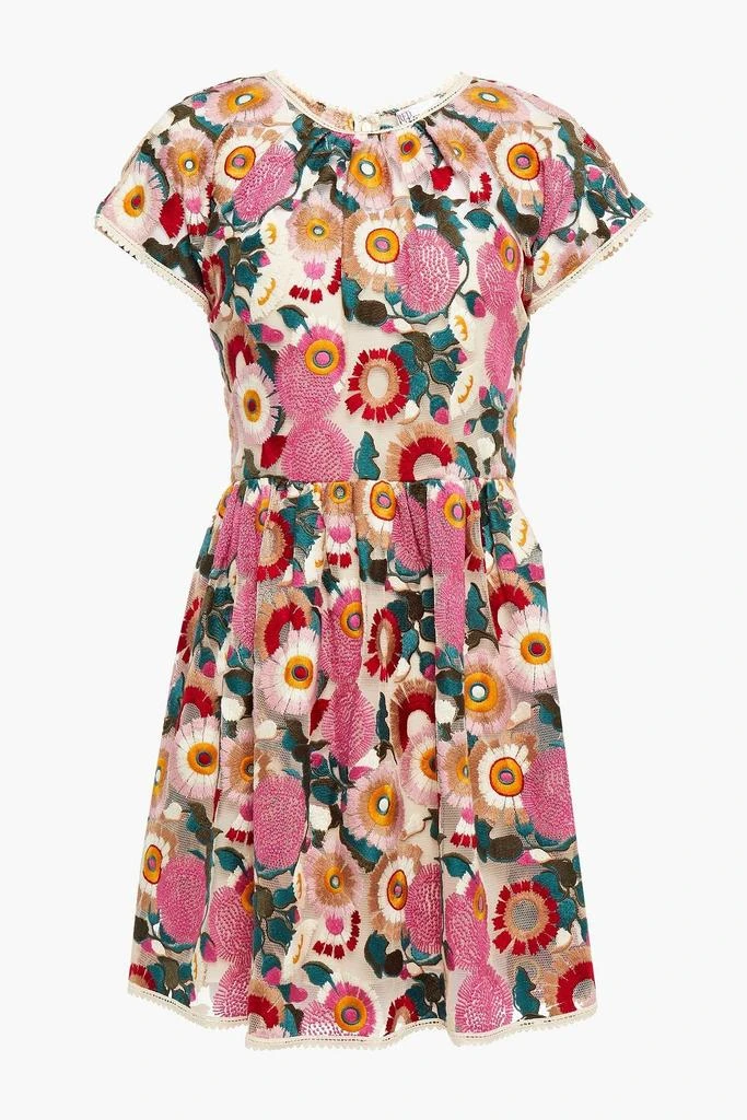 RED Valentino Gathered embroidered tulle mini dress 1