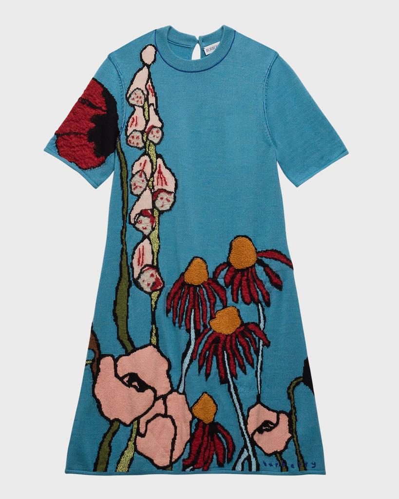 Burberry Girl's Sylvie Floral-Print Knitted Dress, Size 4-14