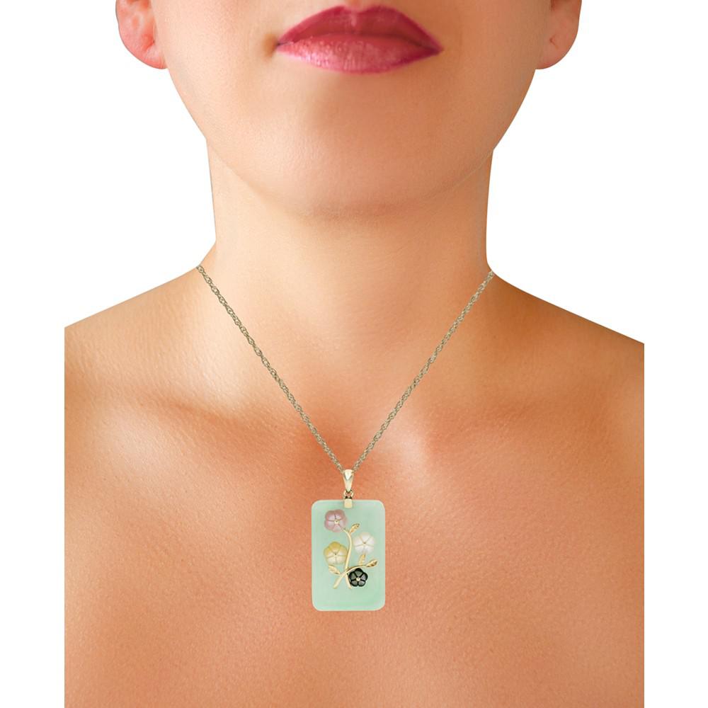 Macy's Jade or Onyx Carved Flower Pendant Necklace (25x38mm) in 14k Gold-Plated Sterling Silver