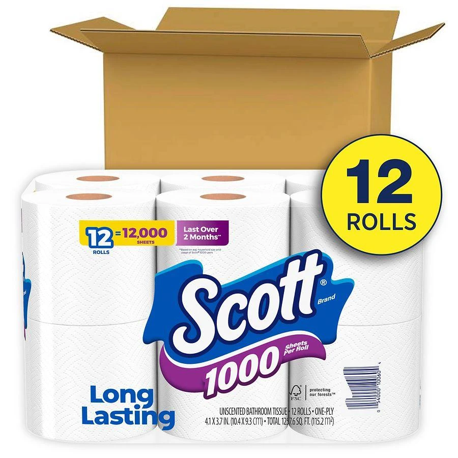 Scott 1000 Toilet Paper Rolls 1 Ply Toilet Tissue Unscented 3