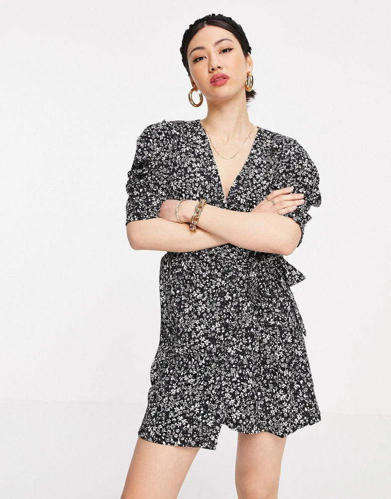 Mango Mango ditsy floral wrap dress in black 1