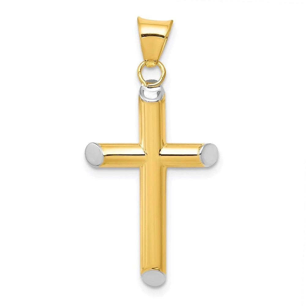 Diamond2Deal 14k Yellow Gold and White Rhodium 3-D Hollow Cross Pendant 1