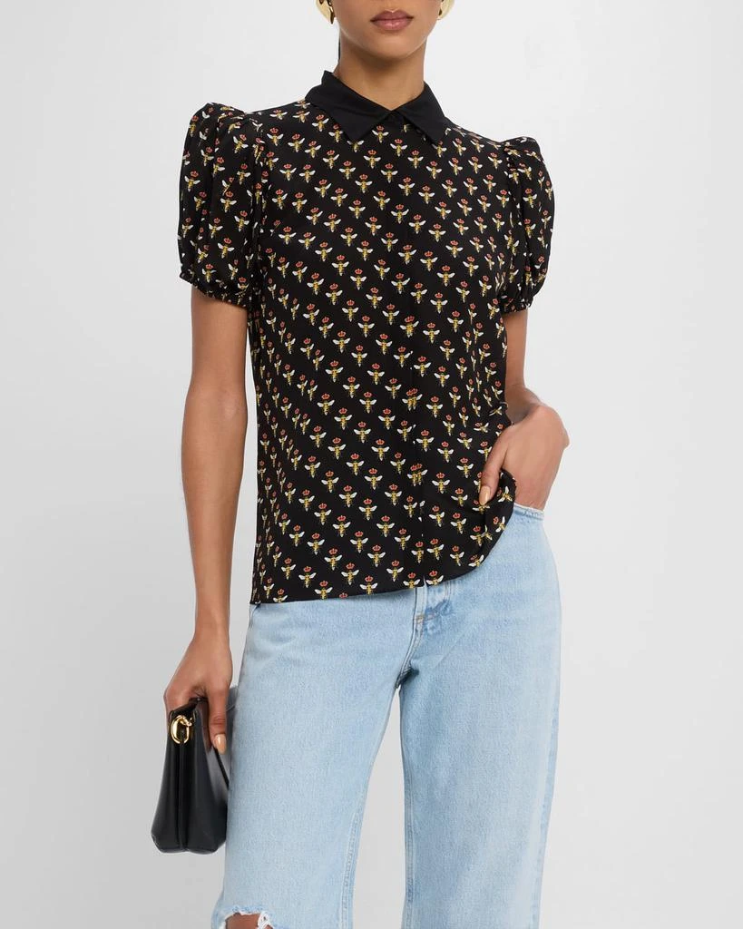 Alice + Olivia Queen Bee Willa Embroidered Puff-Sleeve Blouse 4