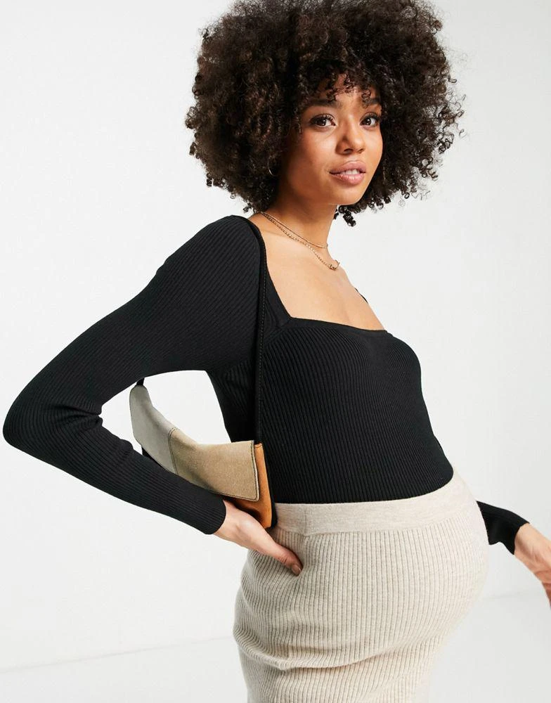 ASOS ASOS DESIGN Maternity jumper in rib with square neck in black 3
