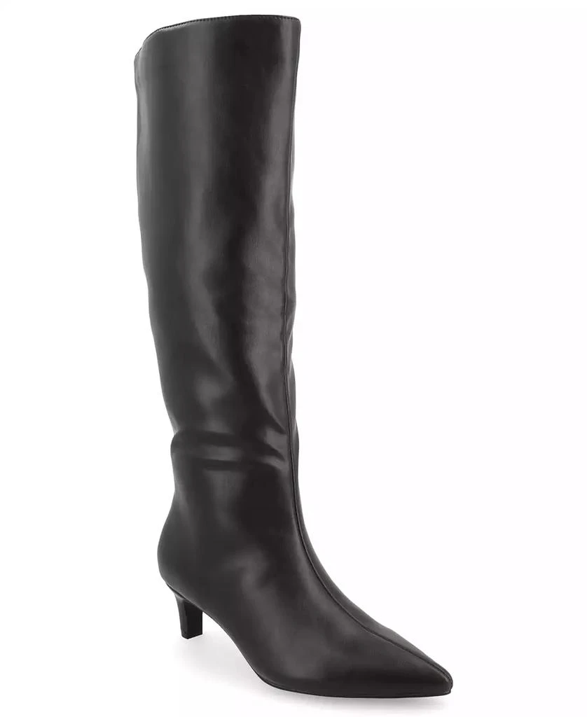 Journee Collection Women's Tullip Wide Width Kitten Heel Pointed Toe Knee High Dress Boots 1