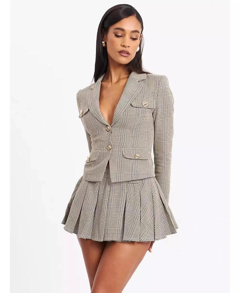 Miss Circle Women's Oakley Brown Plaid Preppy Style Blazer Jacket 2