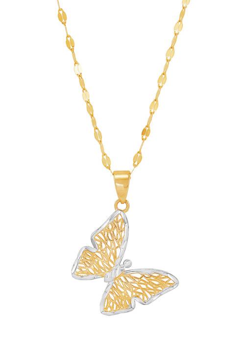 Belk & Co. Co. Mesh Butterfly Drop Pendant With 18 Mirror Chain In 10K Yellow Gold