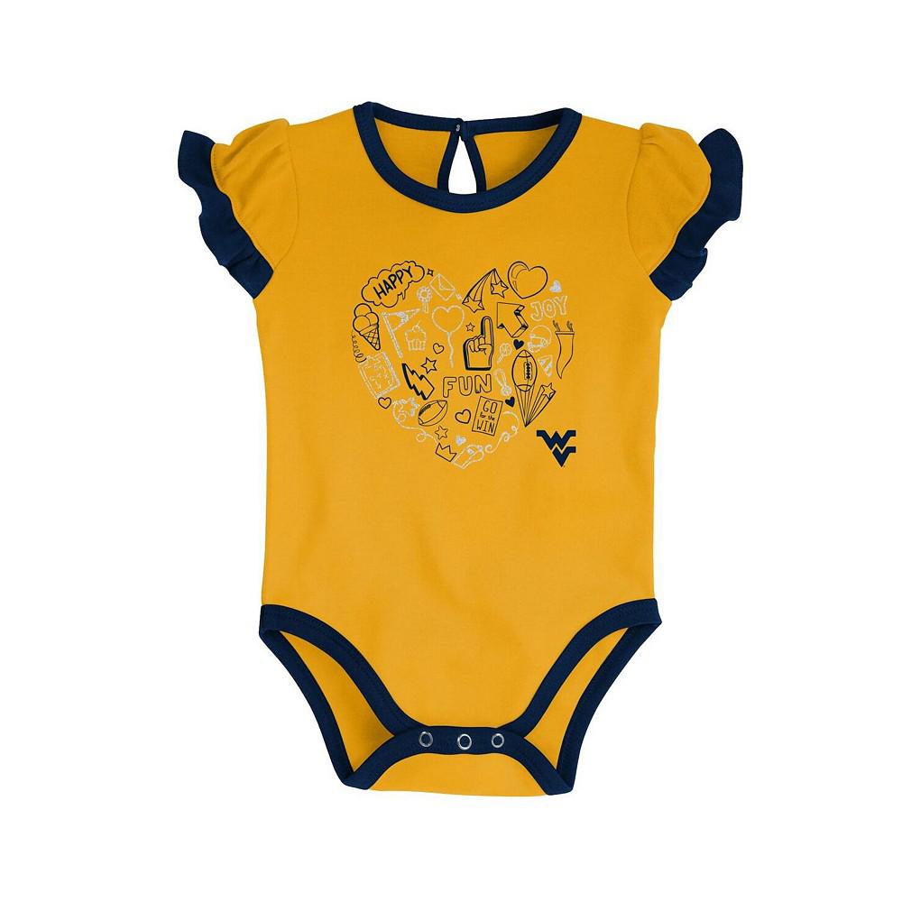 Outerstuff Girls Newborn and Infant Navy, Gold West Virginia Mountaineers Too Much Love Two-Piece Bodysuit Set