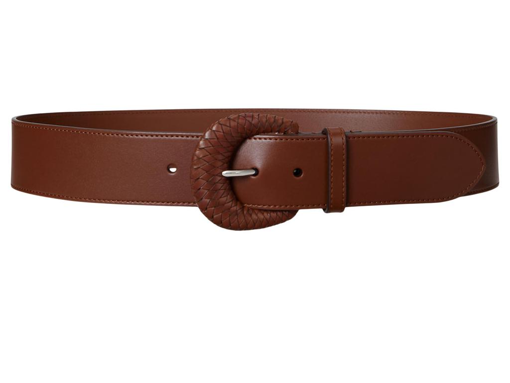 Ralph Lauren Woven-Buckle Vachetta Leather Wide Belt